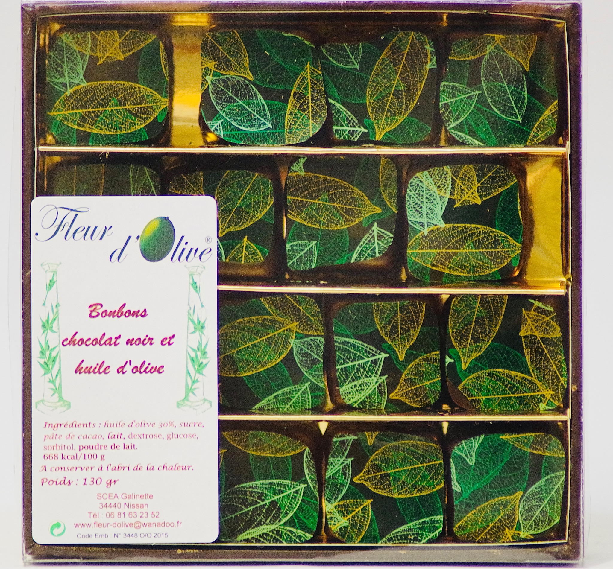 coffret bonbons chocolat noir et huile olive